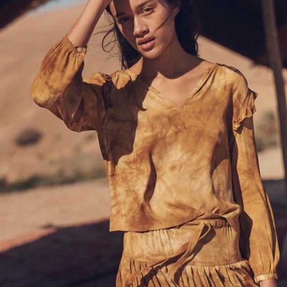 LN Madewell Tie-Dye Ruffle Shoulder Cropped Blouse in Egyptian Gold Tie Dye - M - Picture 4 of 16